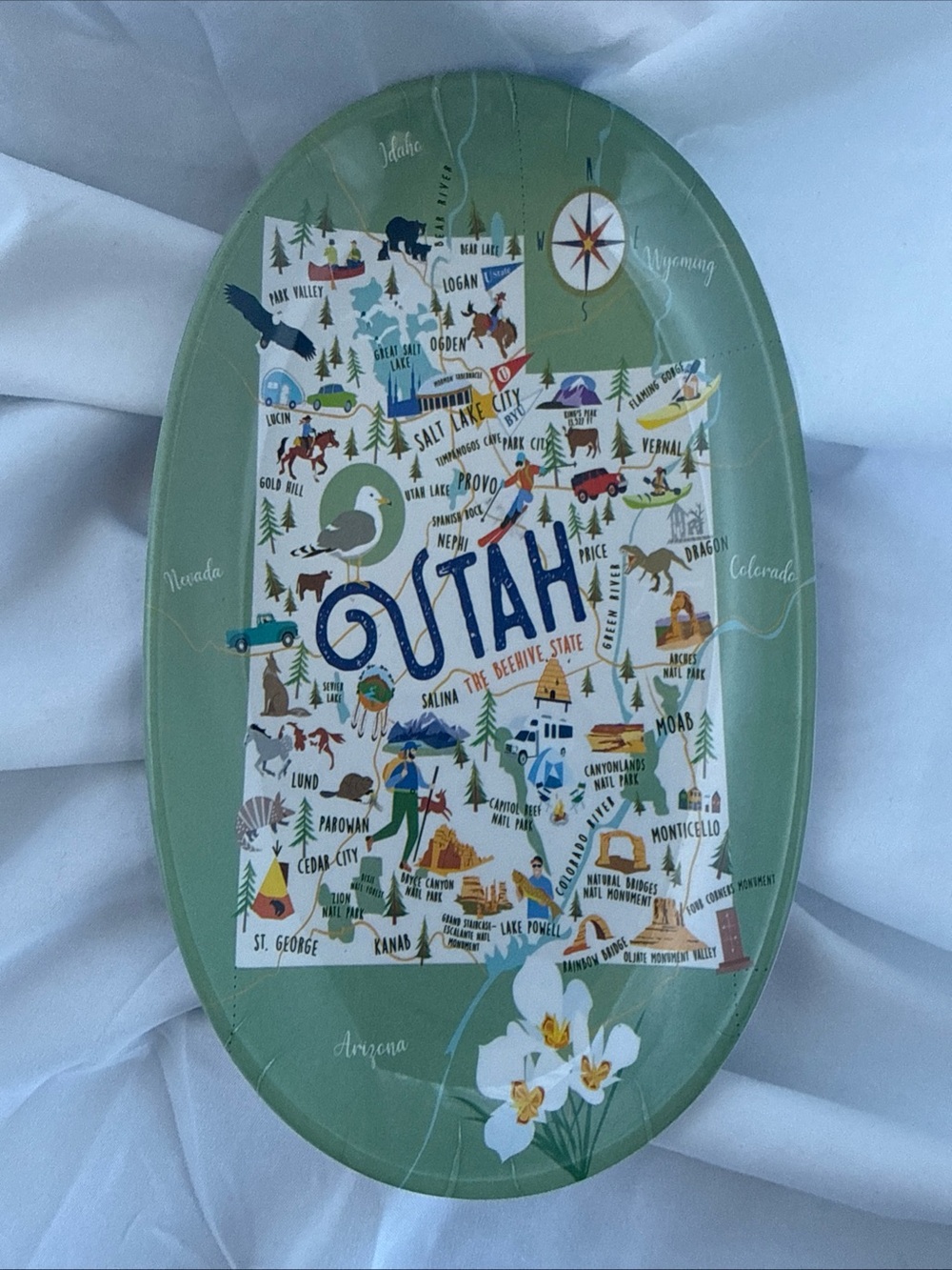 Utah Decorative Trinket Tray - Green Map Design Galleyware NWT